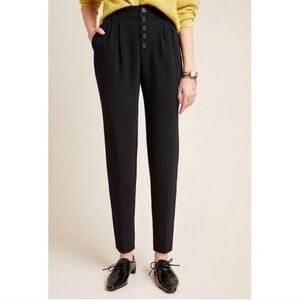 Anthropologie Sasha Exposed Button Fly Crepe Black Barrel Tapered Leg Trousers